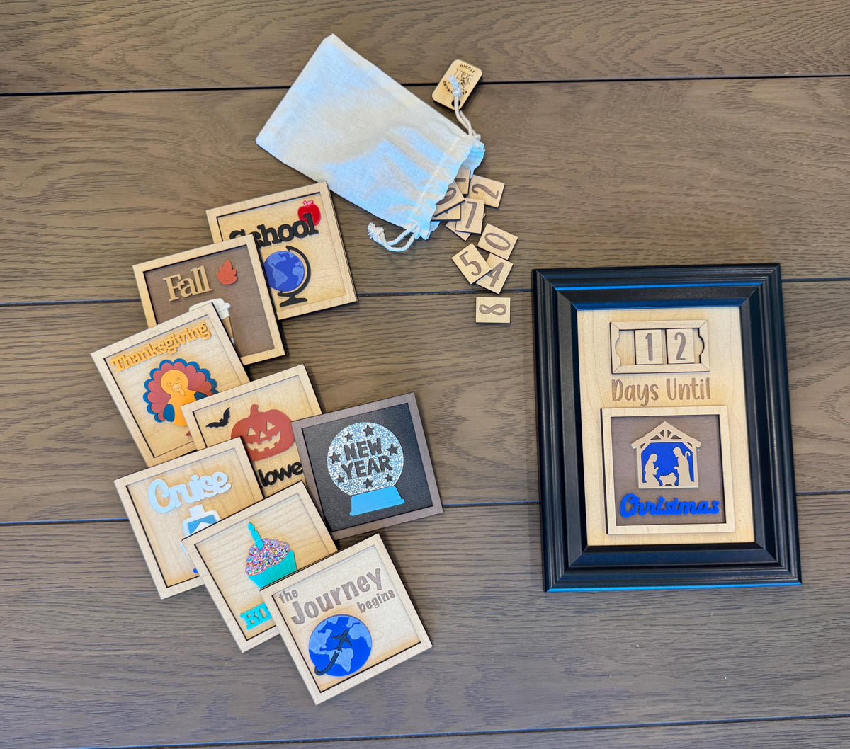 Interchangeable event tile collection with countdown board
