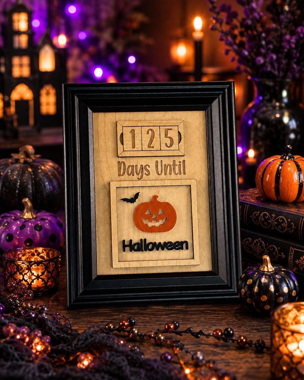 Halloween countdown sign in black frame