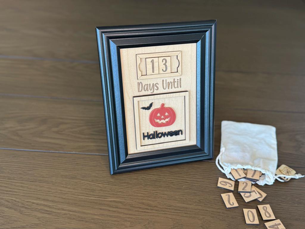 Halloween countdown with number tile storage bag
