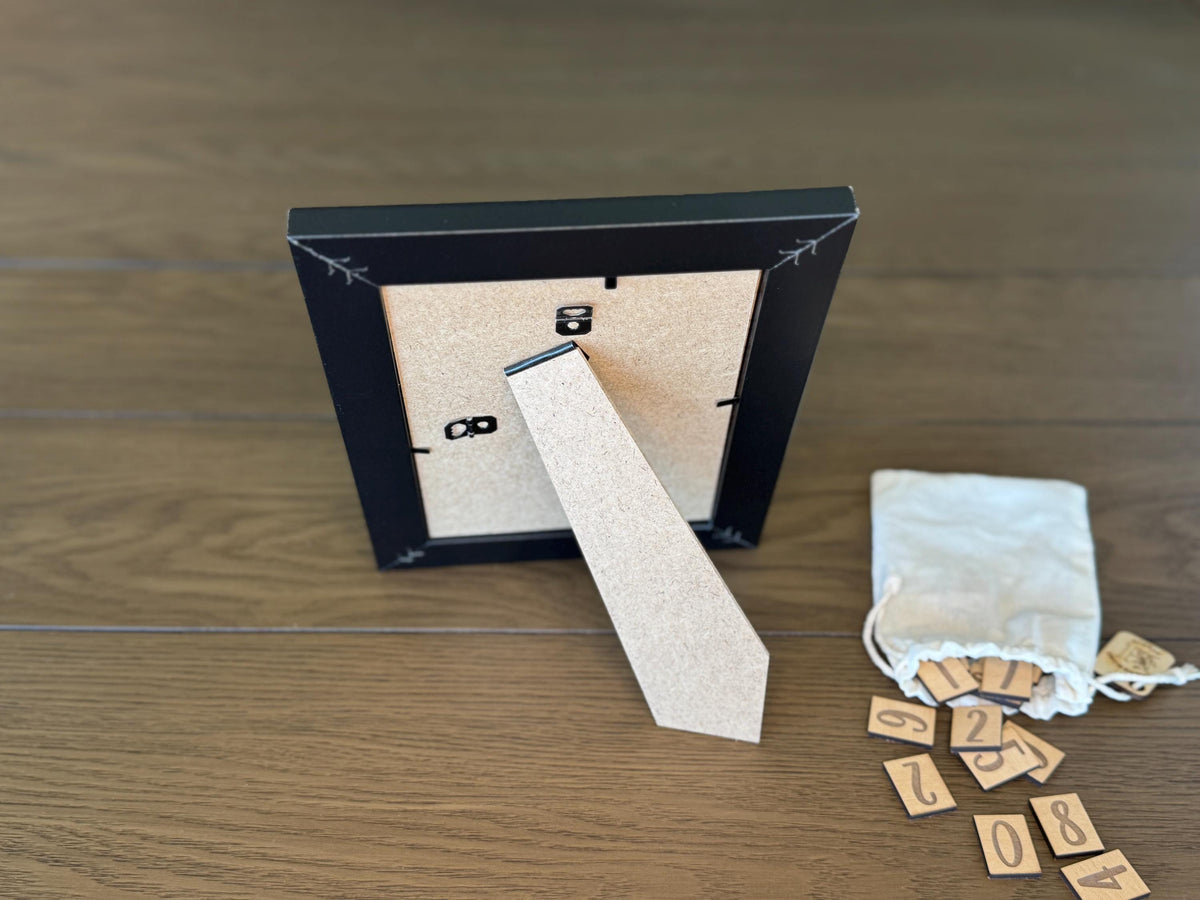 Wall hanging frame back and number tiles