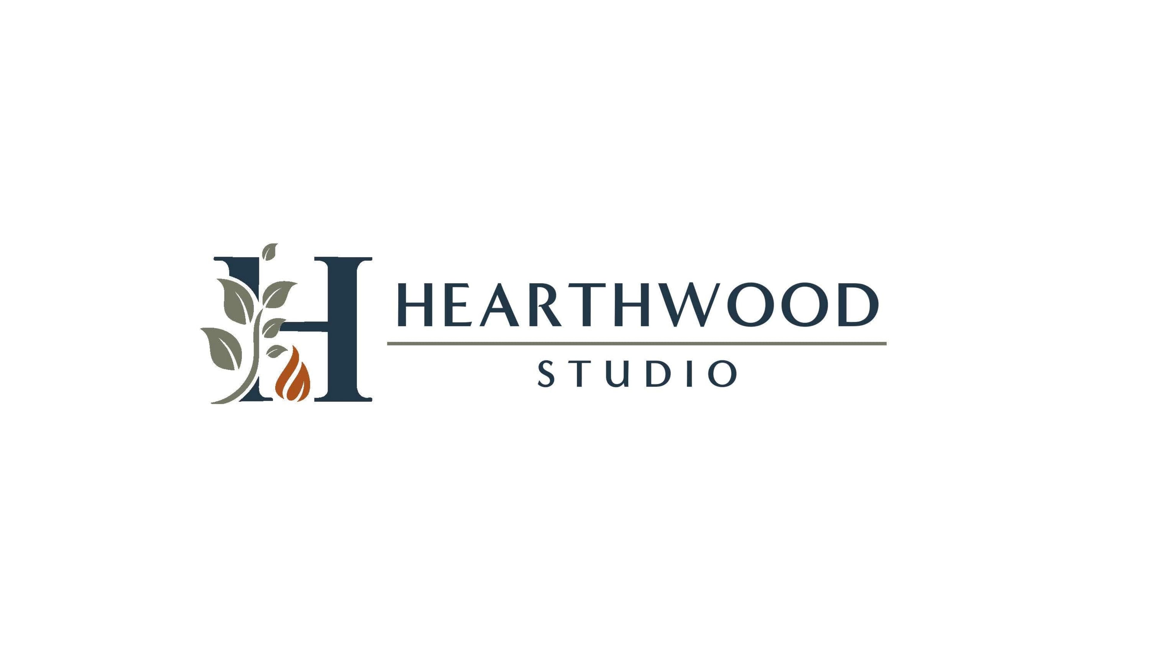 Logo for Hearthwood Studio with a stylized 'H' and leaf design on a white background.